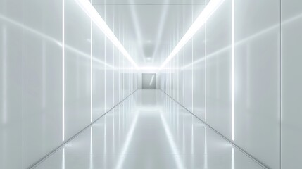 A modern hallway with sleek white walls and minimalist decor, illuminated by soft ambient lighting, set against a plain white background for a clean and professional look. 8k UHD, suitable for 
