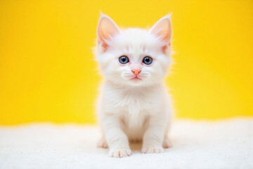 small adorable kitten with curly coat on white textured