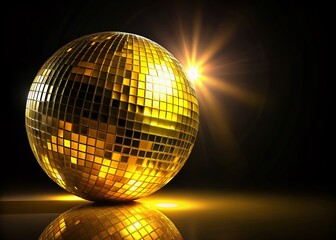 Obraz premium Sparkling Yellow Disco Ball Isolated on Black Background - Night Party Decoration