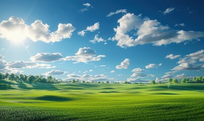 Obraz premium 绿色草原绿地丘陵田园自然风光背景