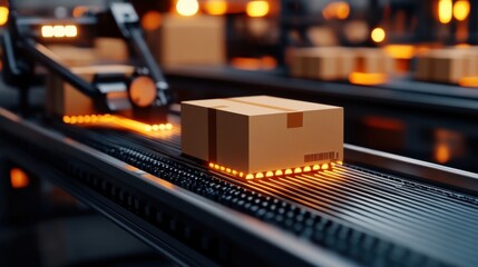 Conveyor belt transporting packages through an automated warehouse system showcasing modern logistics operations in action during daylight hours