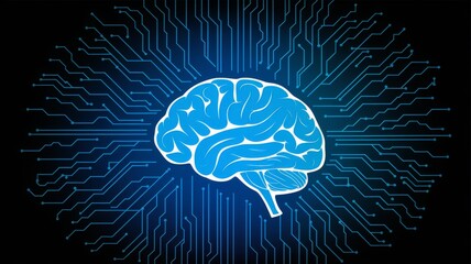 Abstract digital illustration of an AI brain with futuristic circuit connections