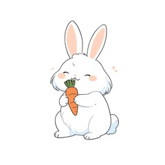 Adorable White Bunny Enjoying a Crunchy Carrot