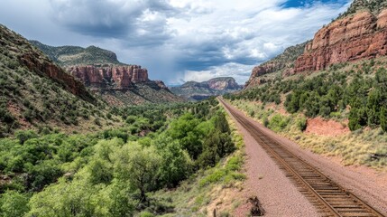 Fototapeta premium Scenic Railroad Tracks Through a Canyon Landscape