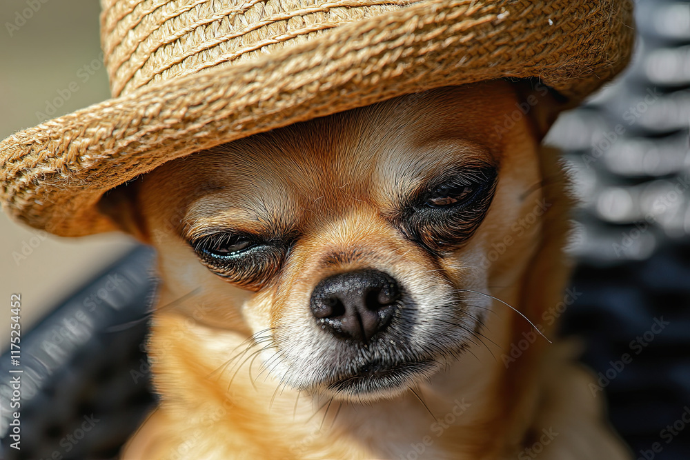 Canvas Prints chihuahua wearing a tiny hat with a proud but tiny grumpy face, symbolizing big personality