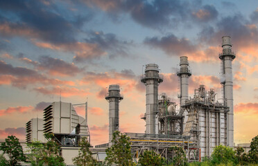 Natural Gas Combined Cycle Power Plant ,Gas turbine electrical power plant with in Twilight power...