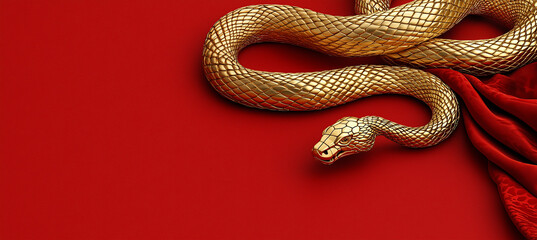 Obraz premium Golden snake red background luxury reptile gold animal texture