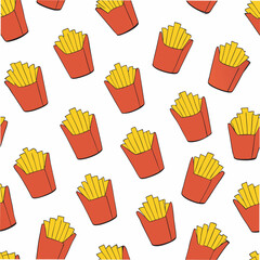 Fototapeta premium Seamless pattern of french fries with doodle style 