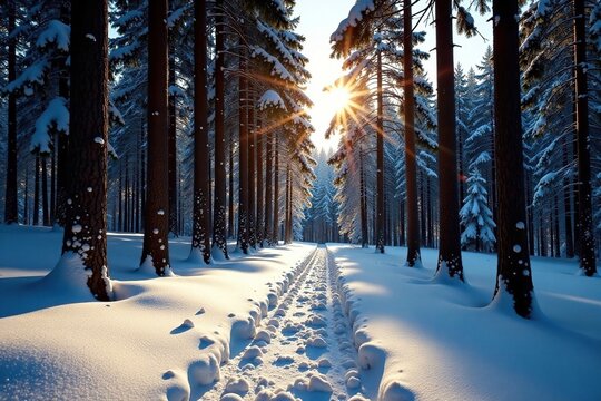 Radial angeordnete Tannenzweige in einem Winterwald, baumformen, schattenseen