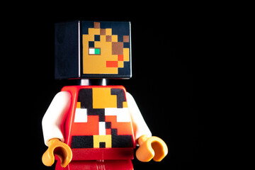 Naklejka premium LEGO Minecraft Woman pirate on the black background