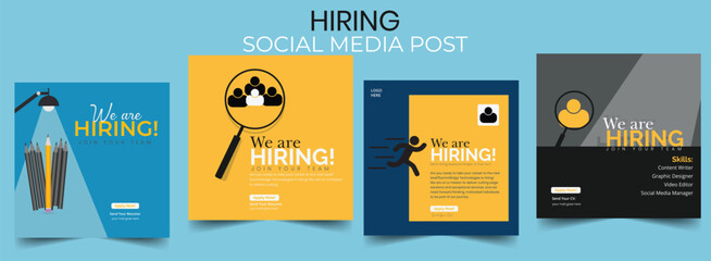 We are hiring job vacancy web banner and social media post template,Creative We Are Hiring Banner for Businesses.Hiring Now Social Media Post Design, We are hiring job vacancy square web banner.


