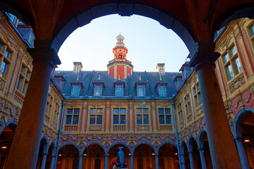 Old Stock Exchange flemish mannerist architecture style building on Place du Theatre square in...