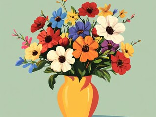 Vibrant bouquet of summer flowers in a bright vase against a pastel background showcasing nature's beauty and colorful artistry