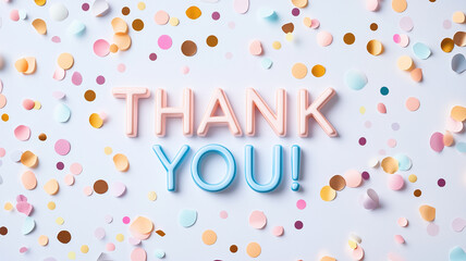 パステルカラーとコンフェッティの感謝メッセージ
