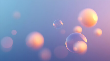 Soft focus bubbles floating in a dreamy, pastel gradient background, creating a serene and calming atmosphere.