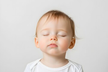 Fototapeta premium Angelic Baby Portrait with Delicate Features and Peaceful Demeanor in Heavenly Studio Setting