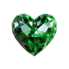 Fototapeta premium Geometric low poly heart in emerald green color with faceted design on transparency background.