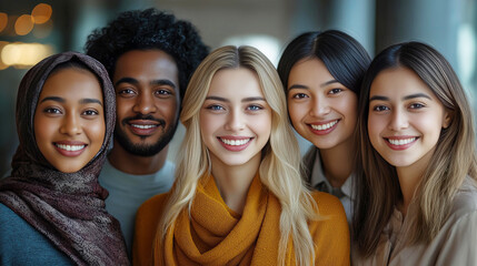 Fototapeta premium Cheerful Group of Six Diverse Young Friends Posing Together for a Fun Photo