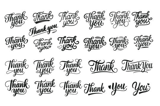 Fototapeta Extensive Collection of Handwritten Thank You Inscriptions and Lettering Designs Vector Illustration