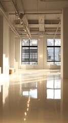 A clean, bright showroom with wide walls, polished floors, and large windows, creating an ideal setting for product displays and adding text