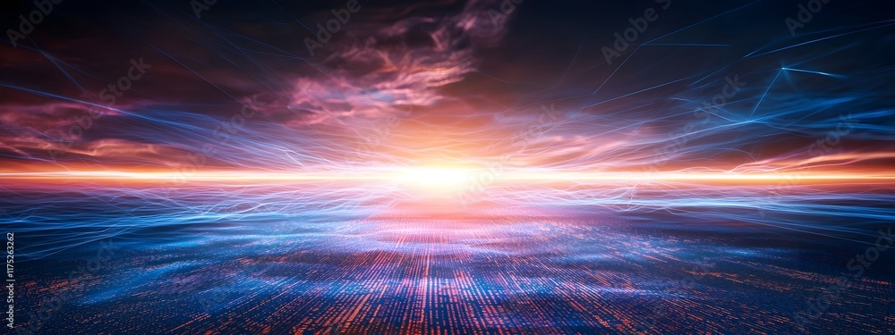 Poster boundless digital infinity futuristic holographic simulation of intricately woven layers of data and
