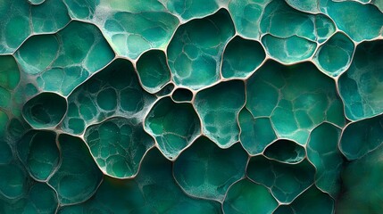 Extreme macro photography reveals intricate leaf vein structure and natural geometric patterns, showcasing detailed botanical elements with backlit green leaf texture and plant cell formations.