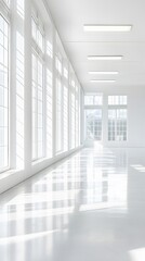 Obraz premium A spacious commercial gallery with clean lines, high ceilings, and white walls, offering an ideal environment for product placement and text