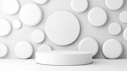 Minimalist display with circular elements on a white background. , symbolizing Mockup and Prototype for Advertising.