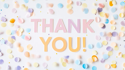 パステルカラーとコンフェッティの感謝メッセージ