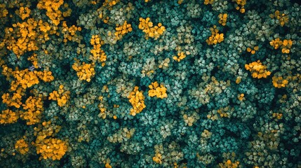 Aerial View of Teal and Gold Foliage