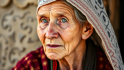 Old peasant woman portrait. Generative AI