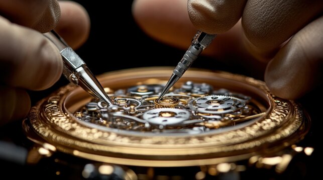 Close-up of a watchmaker assembling intricate mechanical components of a luxury timepiece.