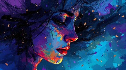 Abstract profile of a woman with vibrant colors