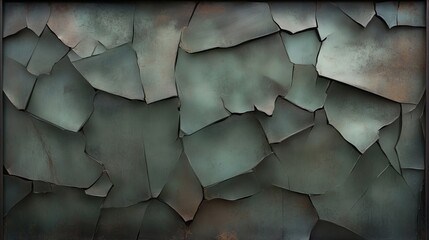 Intricate texture of cracked paint, showcasing a captivating interplay of muted greens and browns. The fragmented surface creates a visually striking abstract composition.