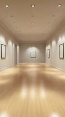 Obraz premium A minimalist gallery with smooth, polished floors, neutral walls, and expansive space for showcasing products and adding text