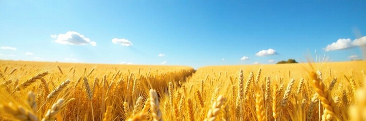 Wheat fields stretch towards the clear blue sky, nature, sky, flowers