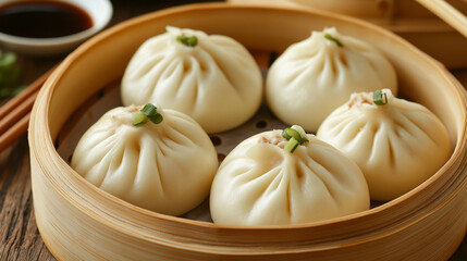 Steamed bao buns with soft, fluffy texture