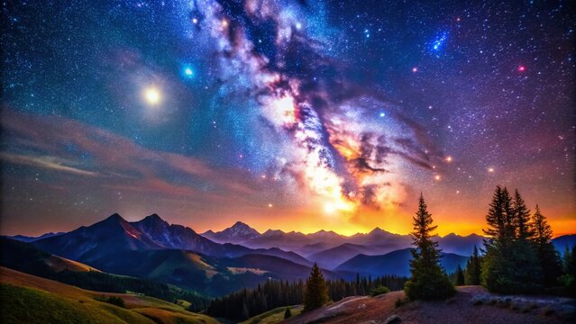 Starry Night Landscape with Alpha Ursae Majoris, Big Dipper Constellation, Night Sky Photography