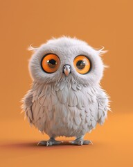 Naklejka premium Adorable Cartoon Owl with Big Orange Eyes on a Vibrant Orange Background