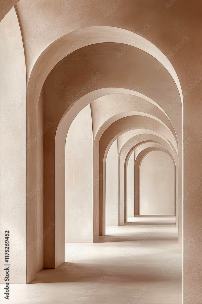 Poster elegant minimalist arches create a tranquil atmosphere in a serene architectural space bathed in sof