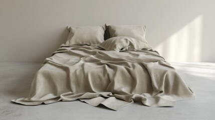 Cozy and Inviting Bedroom Scene Featuring Soft Neutral Bedding and Pillows on a Minimalist Bed in Natural Light Setting with Warm Earthy Tones