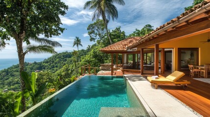 Fototapeta premium Tropical Villa Infinity Pool Ocean View