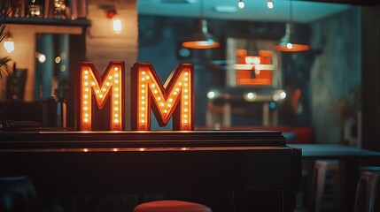 Illuminated Letters MM Sign in a Bar Setting