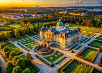 Stunning Aerial View of Historic Palace & Museum Complex at Sunset