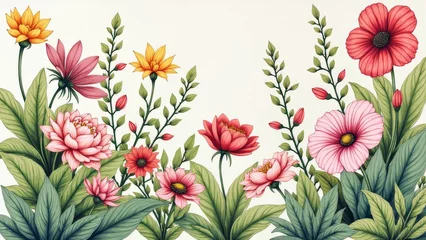  Colorful Floral Illustration of Wildflowers on White Background © Alexandru