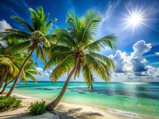 Stunning Beach Scene: Palm Trees & Turquoise Ocean, Rule of Thirds Composition