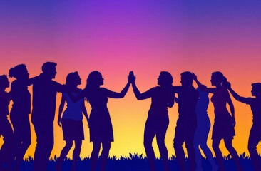 Obraz premium Silhouettes of people dancing at sunset