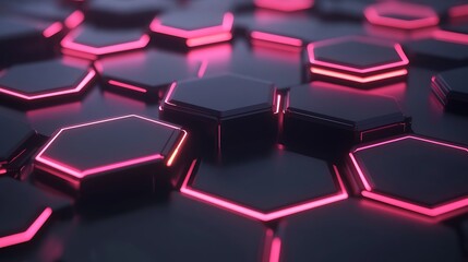 Obraz premium Abstract Hexagonal Pattern with Pink Neon Lights
