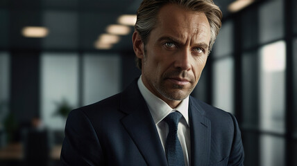 Fototapeta premium Ambitious Leader in a Corporate Setting A Striking Image of Focus and Professional Excellence