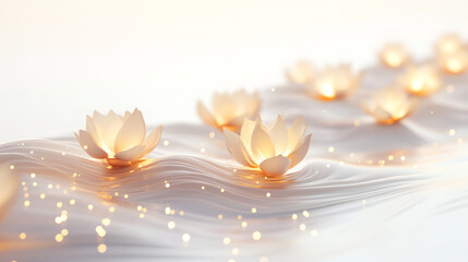 Glowing Lotus Blossoms on Serene Waves Background